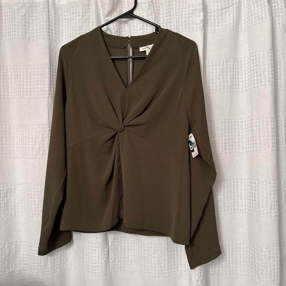 NWT Prologue Olive green long sleeve twist knot Blouse XS